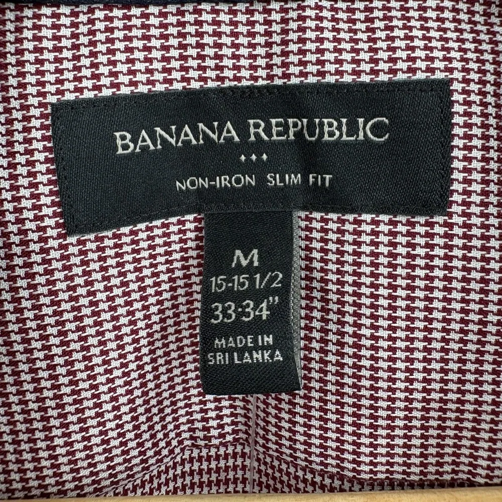 Banana Republic Dress Shirt Mens Medium 15.5 Red Houndstooth Slim Fit Non Iron